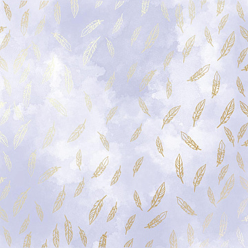 Sheet of single-sided paper with gold foil embossing, pattern Golden Feather, color Lilac watercolor, 12"x12"