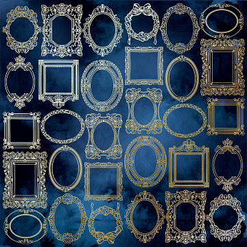 Sheet of single-sided paper with gold foil embossing, pattern "Golden Frames Night garden"