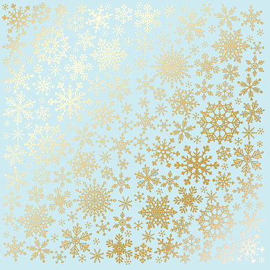 лист односторонней бумаги с фольгированием, дизайн golden snowflakes blue, 30,5см х 30,5 см