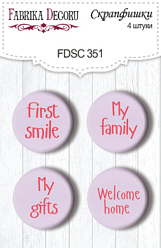 Set of 4pcs flair buttons for scrabooking "Shabby baby girl redesign" EN #351
