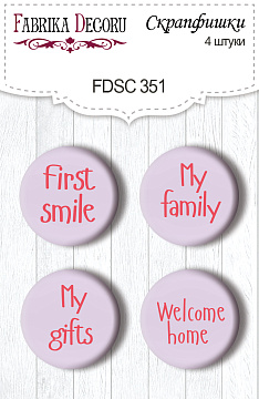 Set of 4pcs flair buttons for scrabooking "Shabby baby girl redesign" EN #351
