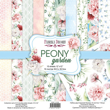 Double-sided scrapbooking paper set Peony garden 12"x12", 10 sheets