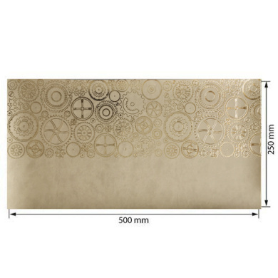отрез кожзама с тиснением золотой фольгой, дизайн golden gears beige, 50см х 25см - 2