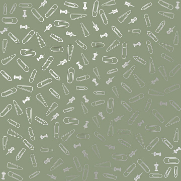 Arkusz papieru jednostronnego wytłaczanego srebrną folią, wzór  Srebrne szpilki do rysowania i spinacze, kolor Awokado 12"x12"