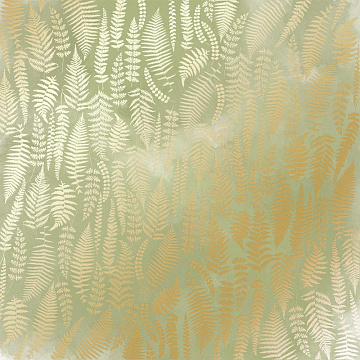 Sheet of single-sided paper with gold foil embossing, pattern Golden Fern, color Olive watercolor