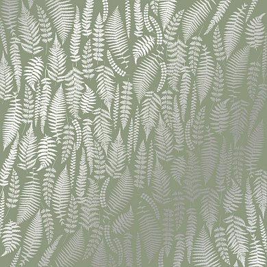лист односторонней бумаги с серебряным тиснением, дизайн silver fern, olive, 30,5см х 30,5см