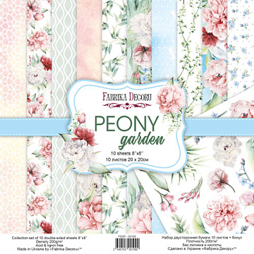 Double-sided scrapbooking paper set Peony garden 8"x8", 10 sheets