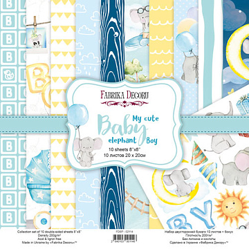 Double-sided scrapbooking paper set My cute Baby elephant boy 8"x8", 10 sheets