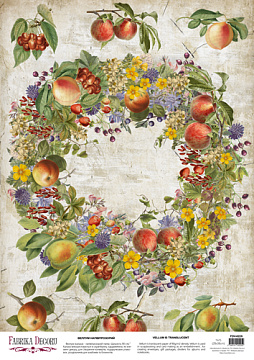 Arkusz kalki z nadrukiem, Deco Vellum, format A3 (11,7" х 16,5"), "Botany summer Wieniec owocowy"