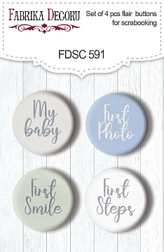 Set mit 4 Flair-Buttons zum Scrapbooking Boho Baby Boy #591