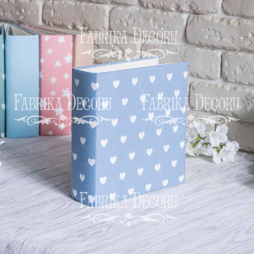 Blank album with a soft fabric cover Hearts on blue 20сm х 20сm