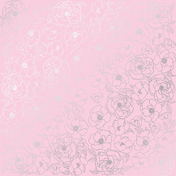 Sheet of single-sided paper embossed with silver foil, pattern Silver Pion Pink 12"x12" 