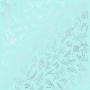 Sheet of single-sided paper embossed with silver foil, pattern Silver Branches Turquoise 12"x12" 