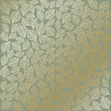 Sheet of single-sided paper with gold foil embossing, pattern Golden Leaves mini, color Olive