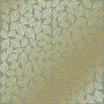 Einseitig bedruckter Papierbogen mit Goldfolienprägung, Muster Golden Leaves mini, Farbe Olive