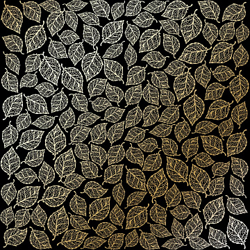 Sheet of single-sided paper with gold foil embossing, pattern Golden Leaves mini, color Black