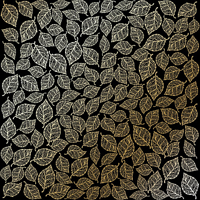 лист односторонней бумаги с фольгированием, дизайн golden leaves mini, black, 30,5см х 30,5см