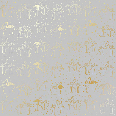 лист односторонней бумаги с фольгированием, дизайн golden flamingo gray, 30,5см х 30,5 см