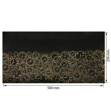 отрез кожзама с тиснением золотой фольгой, дизайн golden clocks black, 50см х 25см - 2