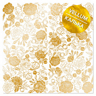 лист кальки (веллум) с золотым узором golden peony passion 30,5х30,5 см