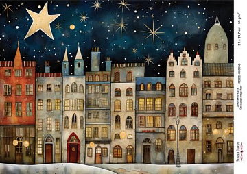 Decoupage card «Christmas houses-06» #000856, 21cm x 29,7cm