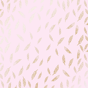 Einseitig bedrucktes Blatt Papier mit Goldfolienprägung, Muster Goldene Feder Hellrosa, 30,5 x 30,5 cm