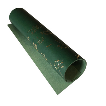 Piece of PU leather for bookbinding with gold pattern Golden Dill Dark green, 50cm x 25cm