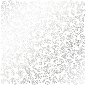 Sheet of single-sided paper embossed with silver foil, pattern Silver Rose leaves, color White 12"x12" 