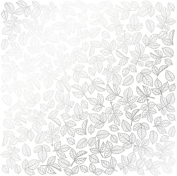 Sheet of single-sided paper embossed with silver foil, pattern Silver Rose leaves, color White 12"x12" 