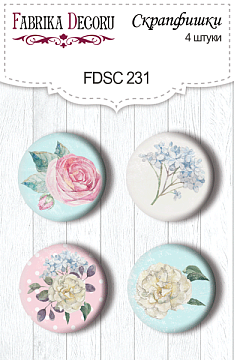 Set of 4pcs flair buttons for scrabooking "Shabby garden 1" #231