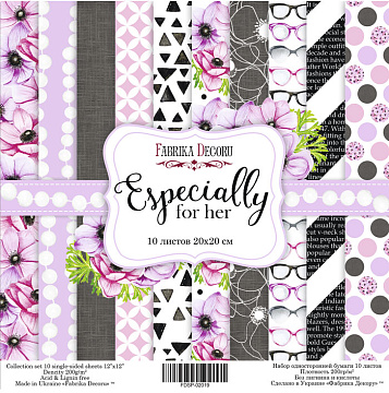 Double-sided scrapbooking paper set Especially for her 8"x8", 10 sheets