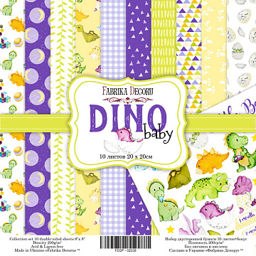 Doppelseitiges Scrapbooking-Papierset Dino Baby, 20 cm x 20 cm, 10 Blätter