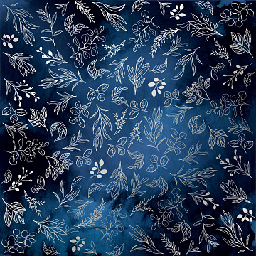Sheet of single-sided paper embossed with silver foil, pattern Silver Branches Night garden 12"x12" 