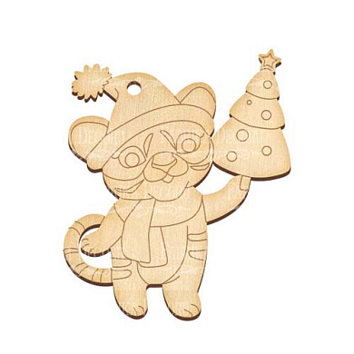 figurine for painting and decorating #404 "tiger cub with a new year tree"