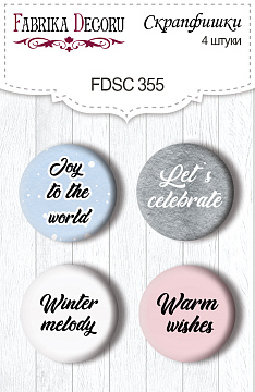 Set of 4pcs flair buttons for scrabooking "Winter melody" EN #355
