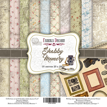 Double-sided scrapbooking paper set Shabby memory 8”x8”, 10 sheets