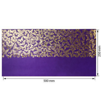 Piece of PU leather with gold stamping, pattern Golden Butterflies Violet, 50cm x 25cm - 2