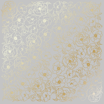 Arkusz papieru jednostronnego wytłaczanego złotą folią, wzór  Złota Piona, Szary, 30,5x30,5cm 