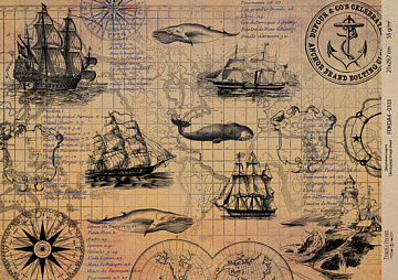 Kraft decoupage paper, 21x29,7cm, “Travels”, #00103