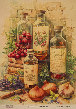 Kraft Decoupage Papier 21x29,7cm, “Botanica Vintage”, #0032