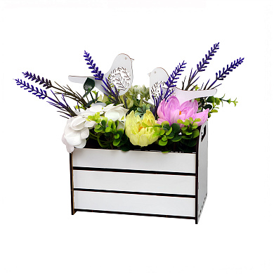 soap flower bouquet “basket with birds”, 150 x 150 x 200 mm