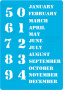Szablon wielokrotny, 15x20cm, Wieczny kalendarz - angielski #203