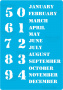 Stencil for crafts 15x20cm "Perpetual calendar - English" #203