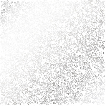 Sheet of single-sided paper embossed with silver foil, pattern Silver Poinsettia White 12"x12"