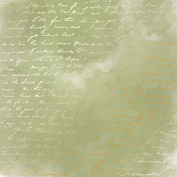 Arkusz papieru jednostronnego wytłaczanego złotą folią, wzór Złoty Tekst, kolor oliwkowy akwarela 30,5x30,5cm