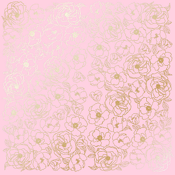 Sheet of single-sided paper with gold foil embossing, pattern Golden Pion Pink, 12"x12"