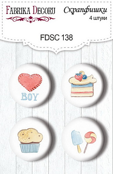 Set mit 4 Flair-Buttons zum Scrapbooking "Sweet Baby Boy 2" #138