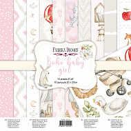 Double-sided scrapbooking paper set Boho baby girl 8"x8", 10 sheets