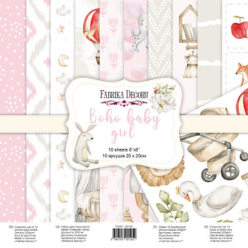 Doppelseitiges Scrapbooking-Papierset Boho baby girl, 20 cm x 20 cm, 10 Blätter