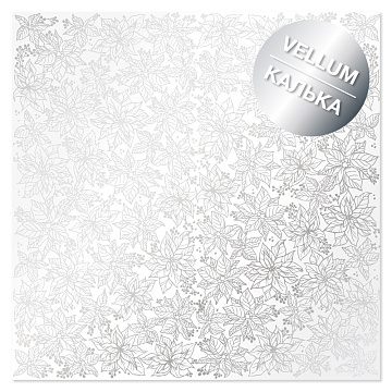 Silver foiled vellum sheet, pattern Silver Poinsettia 29.7cm x 30.5cm